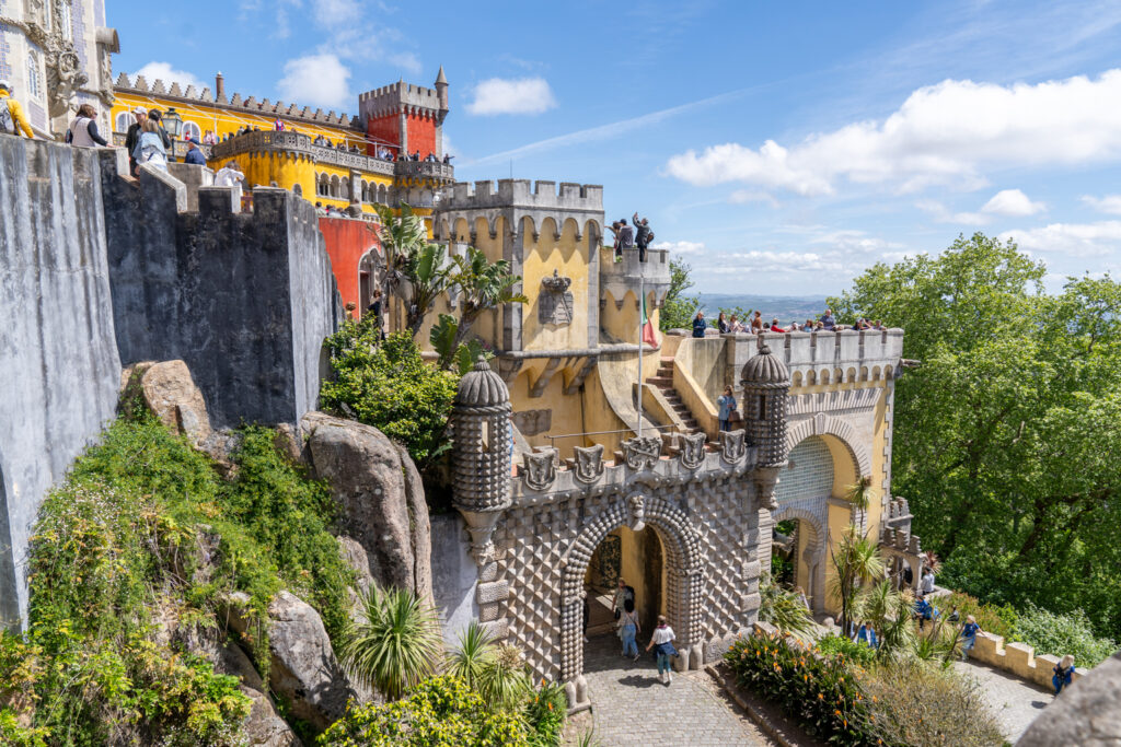 The ornate entrance door of Pena Palace in Sintra, Portugal, a masterpiece of romantic architecture