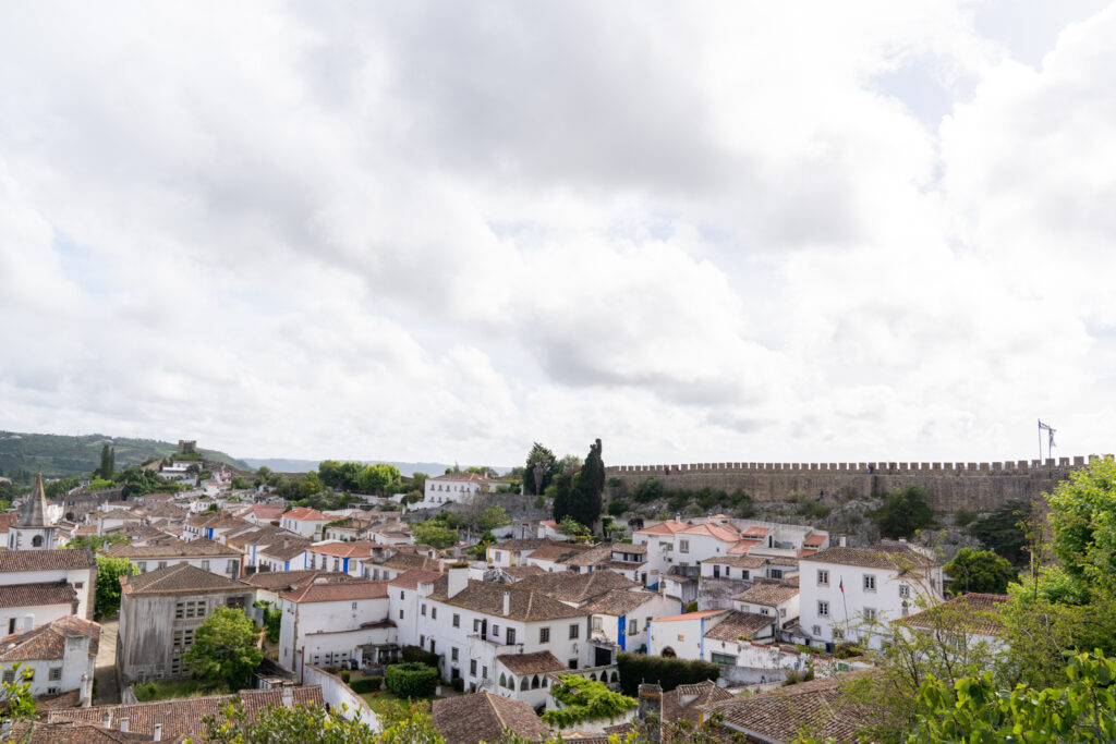 View of Obidos skyline featuring traditional houses and the historic boundary wall, encapsulating the town's charm and heritage